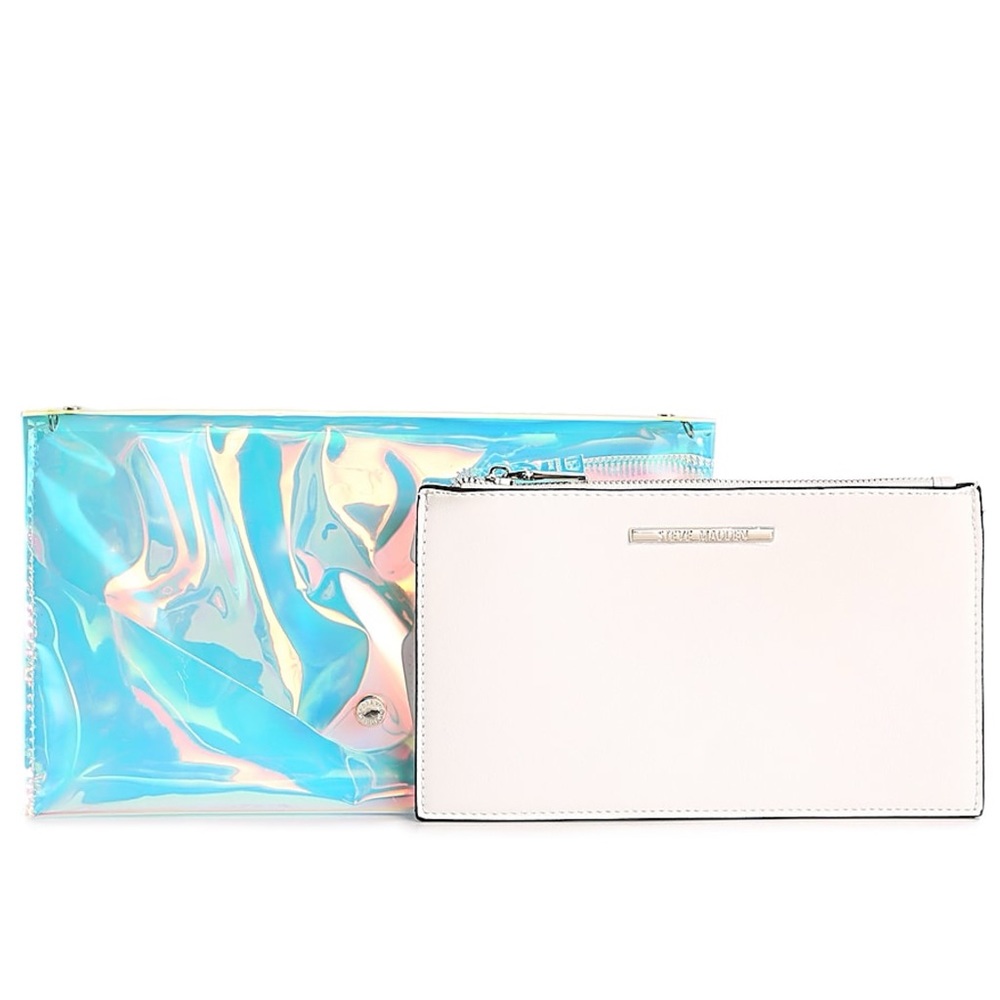 Silver iridescent clear clutch handbag